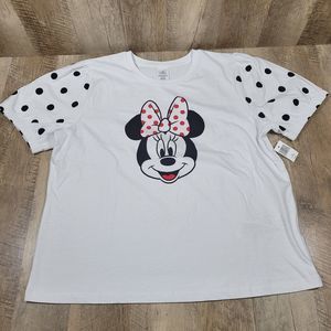 NWT Disney Parks Women’s Minnie Mouse Ruffle White Polka Dot T-shirt Size Large